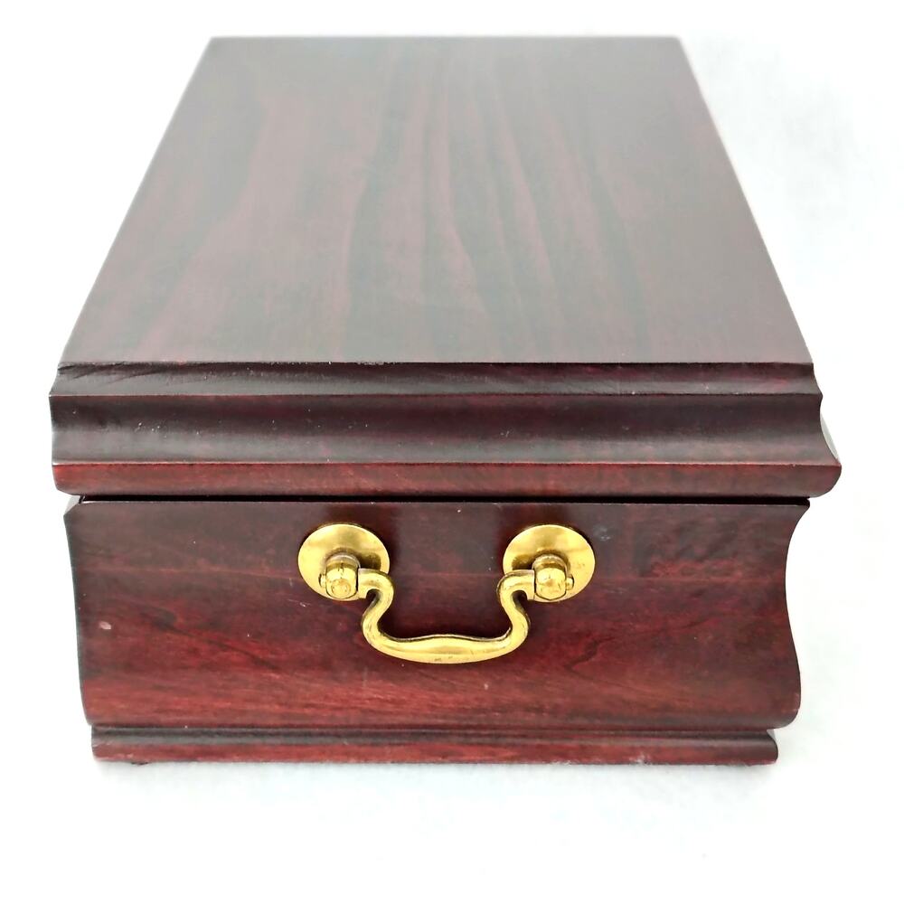 Reed & Barton Wooden Jewelry Box Chest Red Velvet Lined Removable Tray VTG USA - Picture 5 of 13